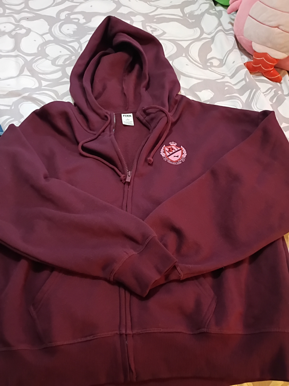 PINK Victoria's Secret Maroon Full-Zip Hoodie with Crest